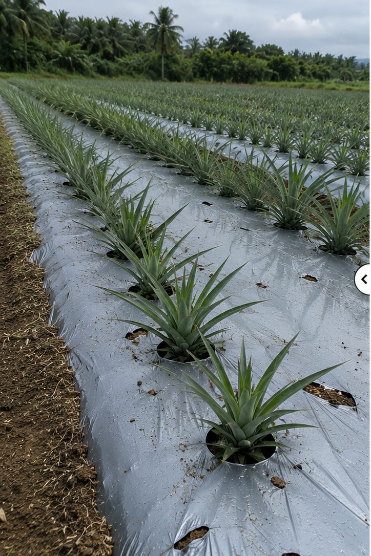 Crop bed covered with biodegradable mulch film